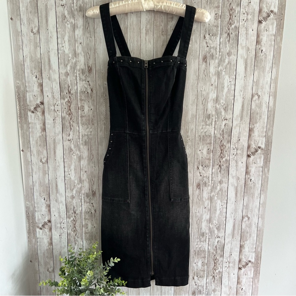 Level 99 Denim Dress with Stud Accents Criss Cross Back Black Small - Picture 2 of 7